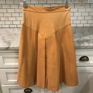 Karen Silton Skirt Womens 5/6 Camel Tan Genuine Leather Button Front Midi Retro